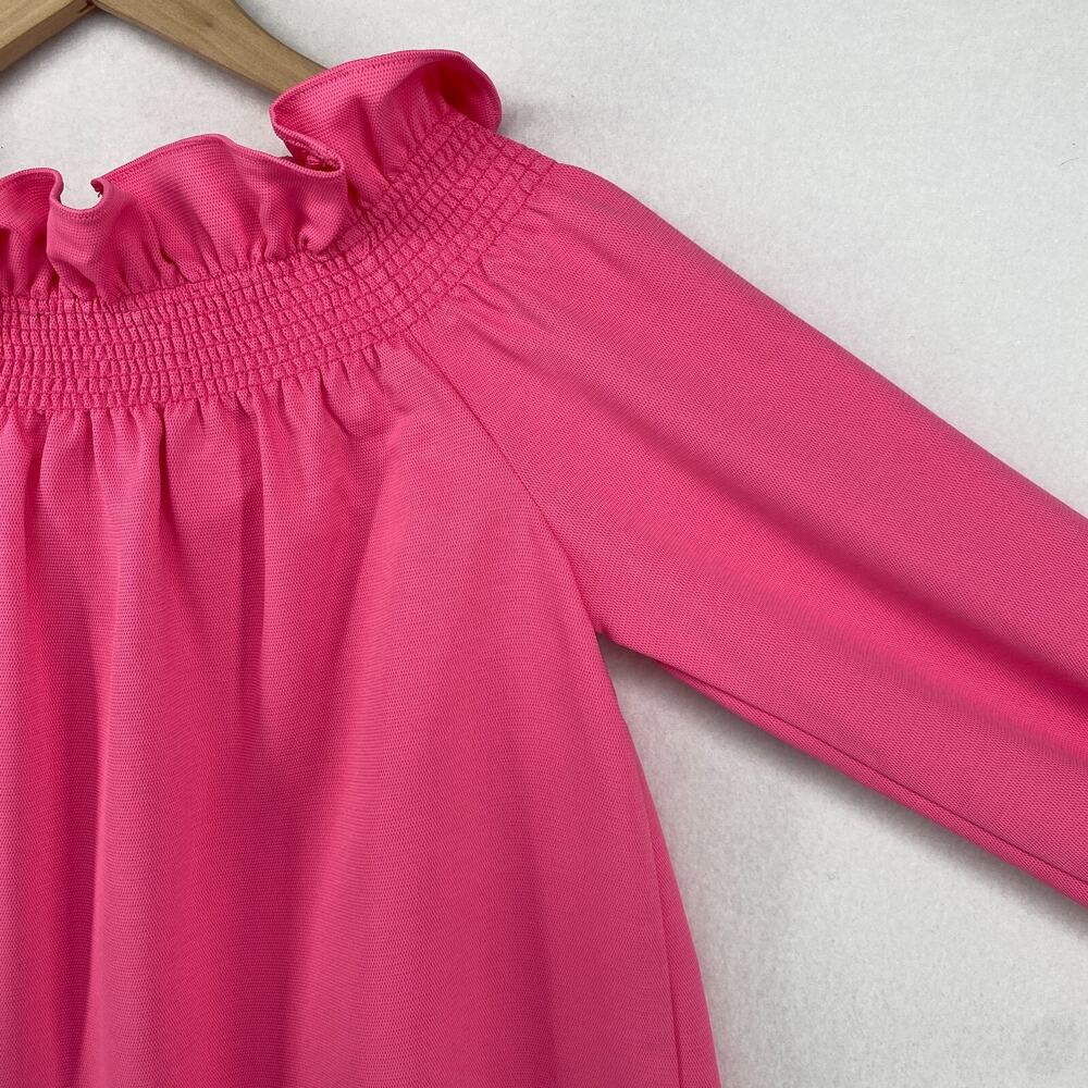 TUCKERNUCK Top XS Shirred Ruffle Off the Shoulder Long Sleeve Blouse Pink - Picture 7 of 13